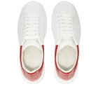 Alexander McQueen Men's Mock Croc Heel Tab Wedge Sole Sneakers in White/Lust Red