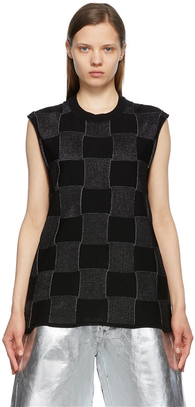 Photo: Comme des Garçons Homme Plus Black & Silver Check Pattern Sleeveless Sweater