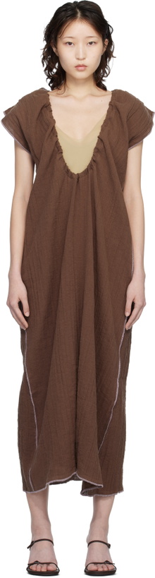 Photo: Baserange Brown Max Crinkle Linen Maxi Dress