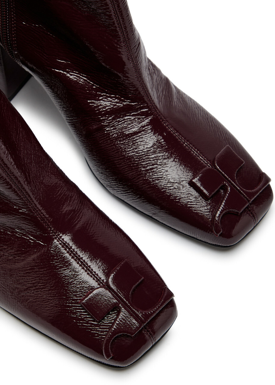Courrèges Reedition 75 Crinkled Vinyl Ankle Boots Burgundy