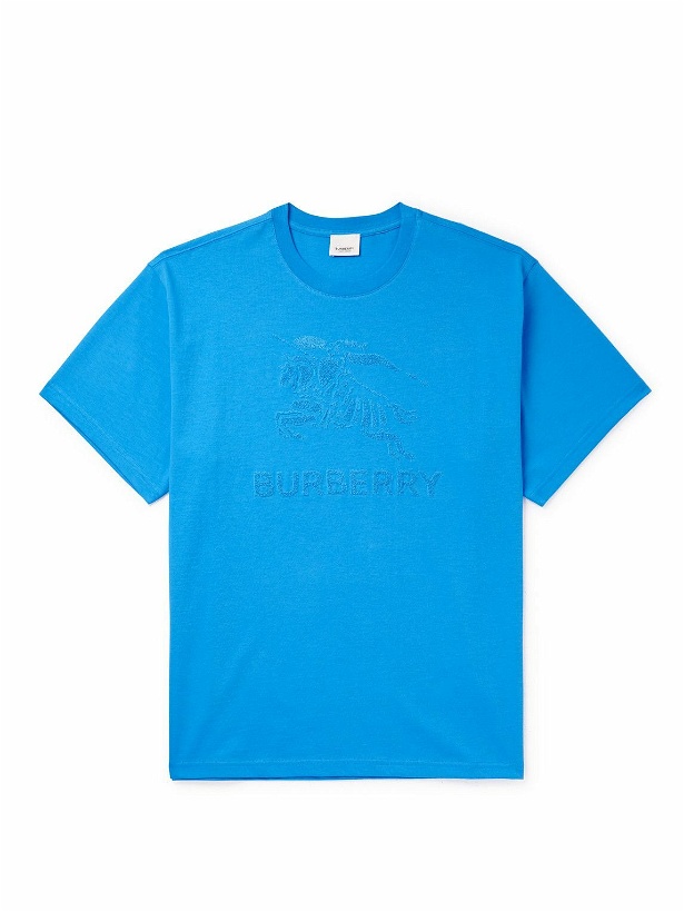 Photo: Burberry - Logo-Flocked Cotton-Jersey T-Shirt - Blue