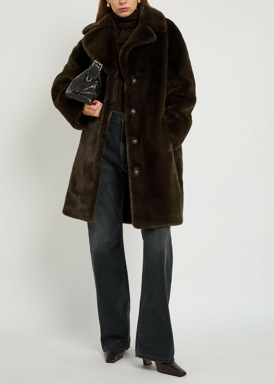 Stand Studio Camille Cocoon Leopard-print Faux fur Coat Brown