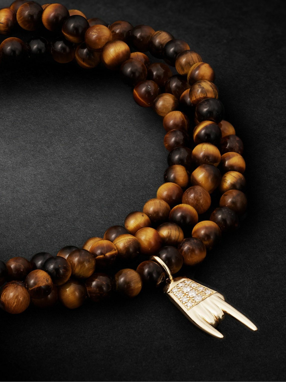 Sydney Evan - Small Mano Cornuto Gold, Tiger's Eye and Diamond Beaded Bracelet