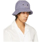 Acne Studios Blue and White Check Logo Bucket Hat
