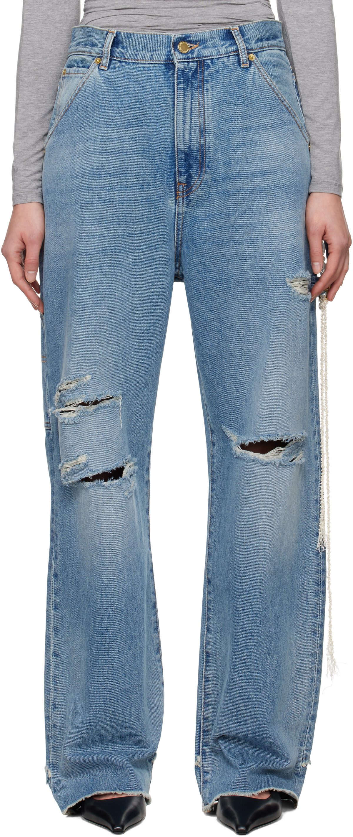 DARKPARK Blue Lisa Chain Adorned Loose Fit Carpenter Jeans