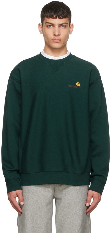 Photo: Carhartt Work In Progress Green American Script Sweatshirt