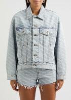 Alexanderwang.t Logo-print Bleached Denim Jacket Light Blue