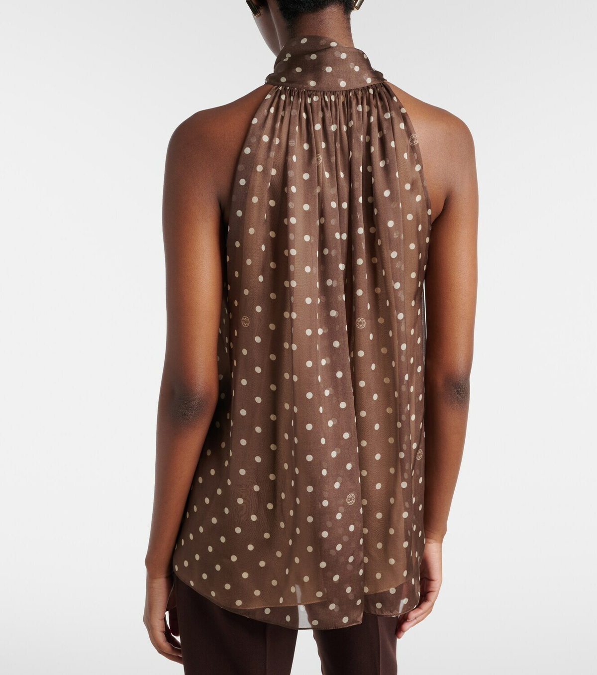 Elie Saab Polka-dot tie-neck silk chiffon top