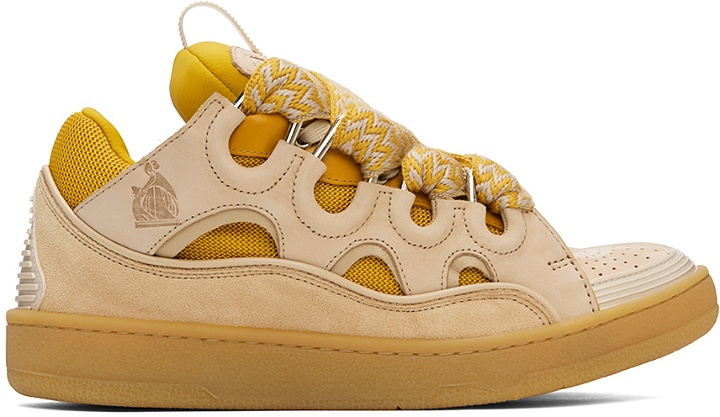 Photo: Lanvin SSENSE Exclusive Beige & Yellow Leather Curb Sneakers