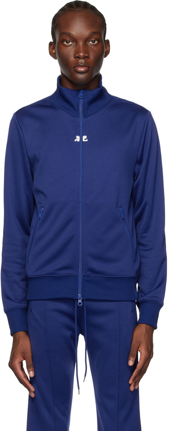 Courrèges logo-embroidered zipped hoodie - Blue