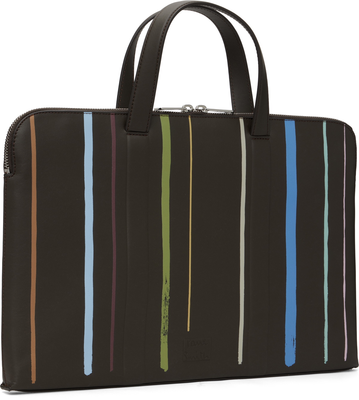 Paul Smith Brown 'Painted Stripe' Slim Leather Folio Briefcase