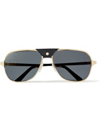 Cartier Eyewear - Aviator-Style Leather-Trimmed Gold-Tone Sunglasses