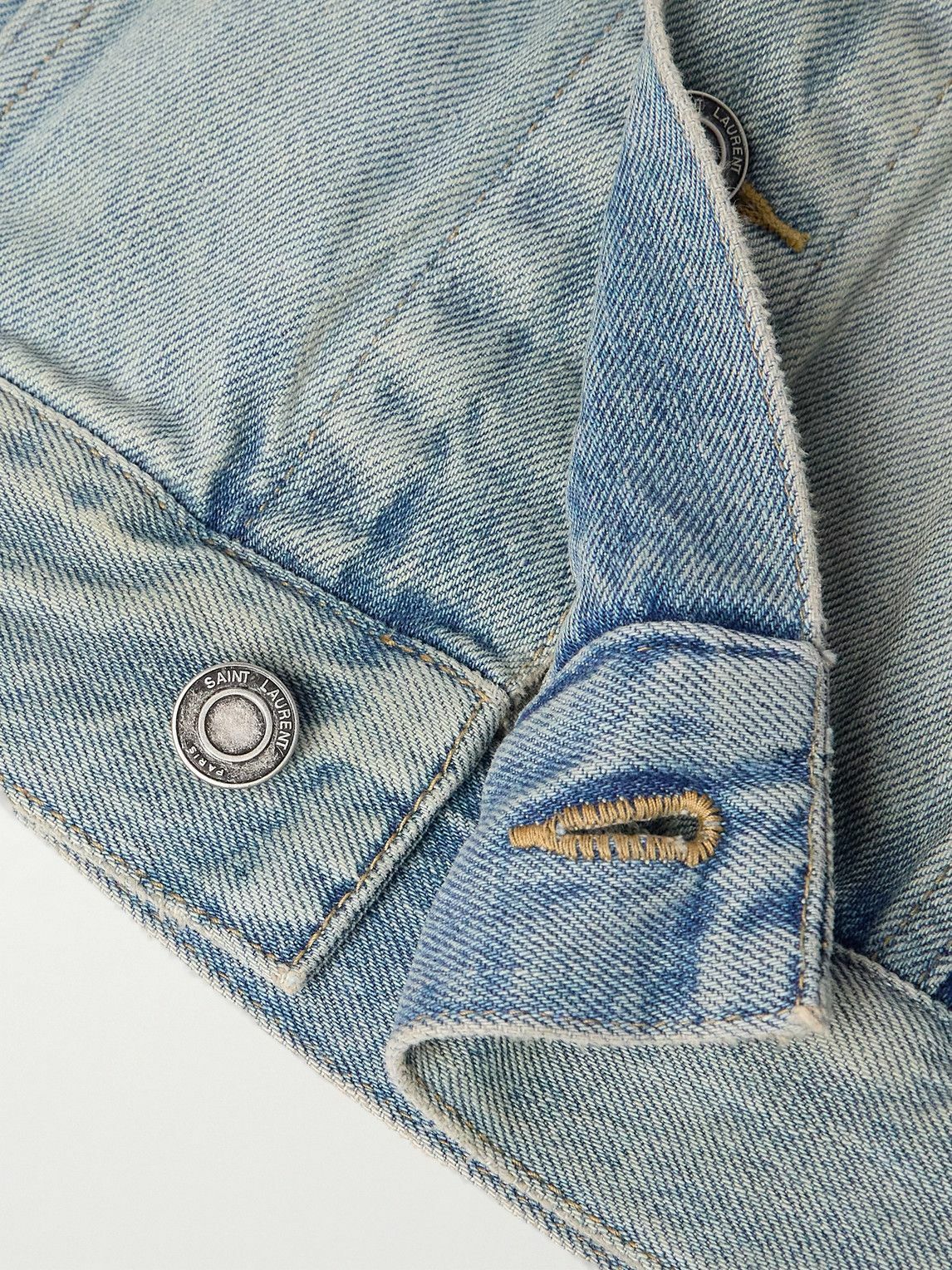 SAINT LAURENT - Distressed Denim Trucker Jacket - Blue