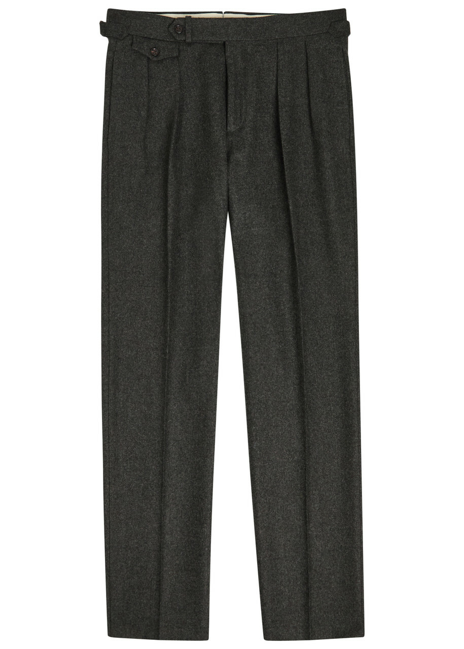 Polo Ralph Lauren Pleated Tapered-leg Wool Trousers Grey