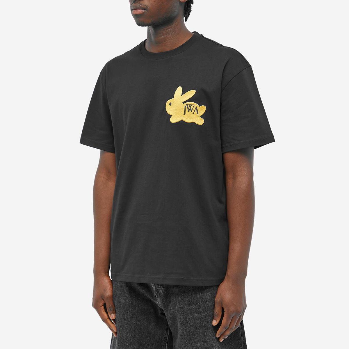 JW Anderson Men's Embroidered Bunny T-Shirt in Black JW Anderson