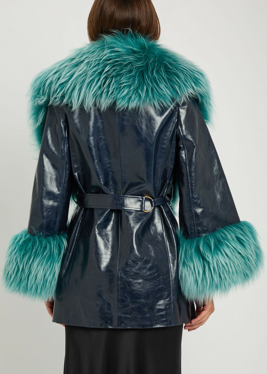 Chloe Shearling-embellished Leather Jacket Blue