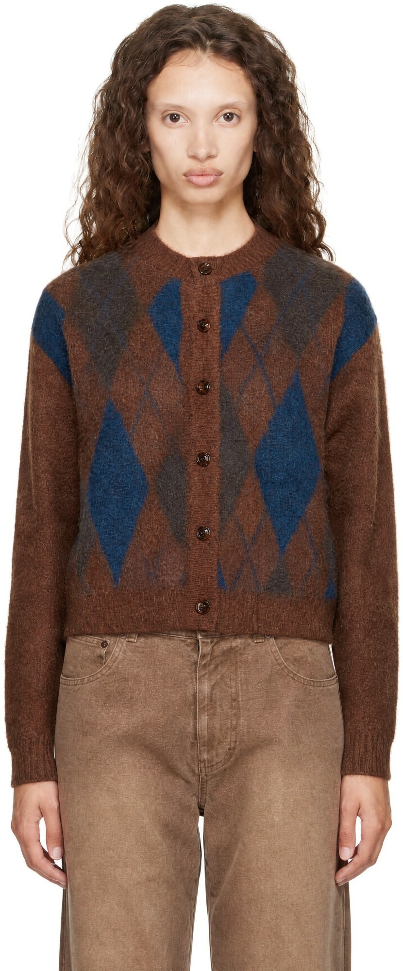 TONYWACK Brown Brushed Argyle Cardigan