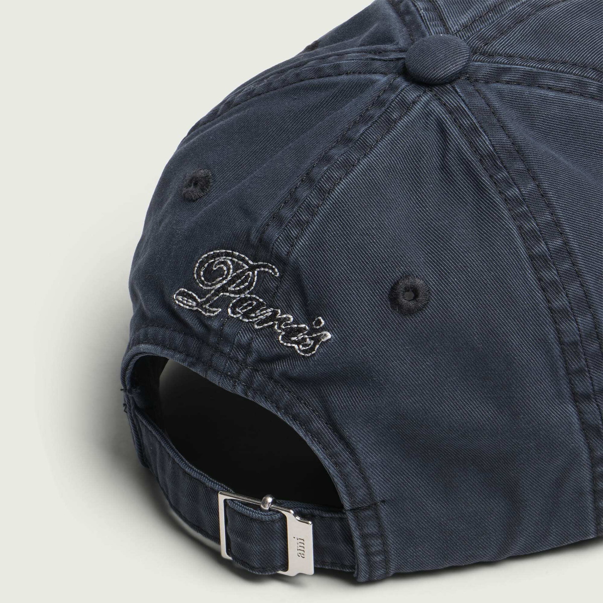 AMI Paris Men's Washed Cotton Embroidered Cap in Black Lave