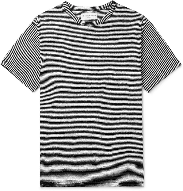 Photo: Officine Generale - Striped Cotton-Jersey T-Shirt - White