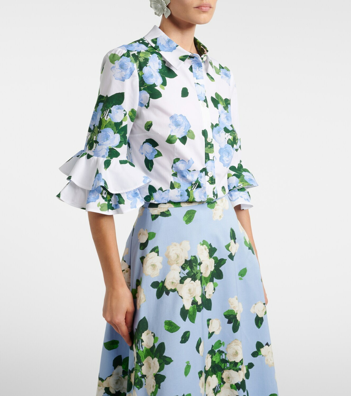 Carolina Herrera Floral ruffled cotton-blend shirt