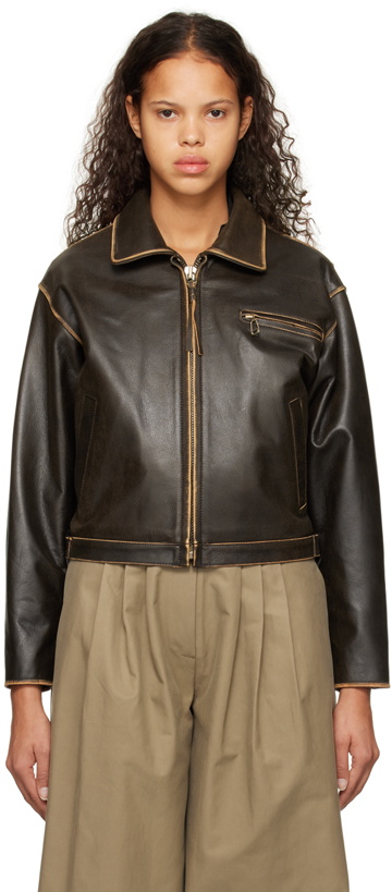 Photo: OPEN YY Brown Faded Leather Jacket