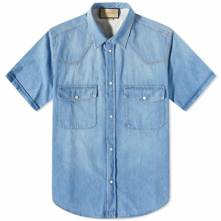 Photo: Gucci Men's Short Sleeve Denim Shirt in Blue