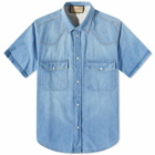 Gucci Men's Short Sleeve Denim Shirt in Blue