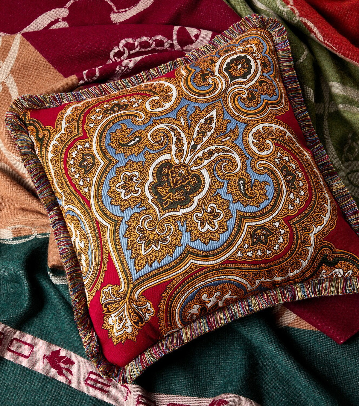 Etro Kash fringed paisley jacquard cushion