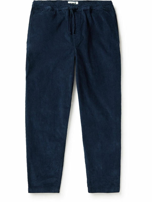 Photo: YMC - Alva Tapered Garment-Dyed Cotton-Corduroy Drawstring Trousers - Blue