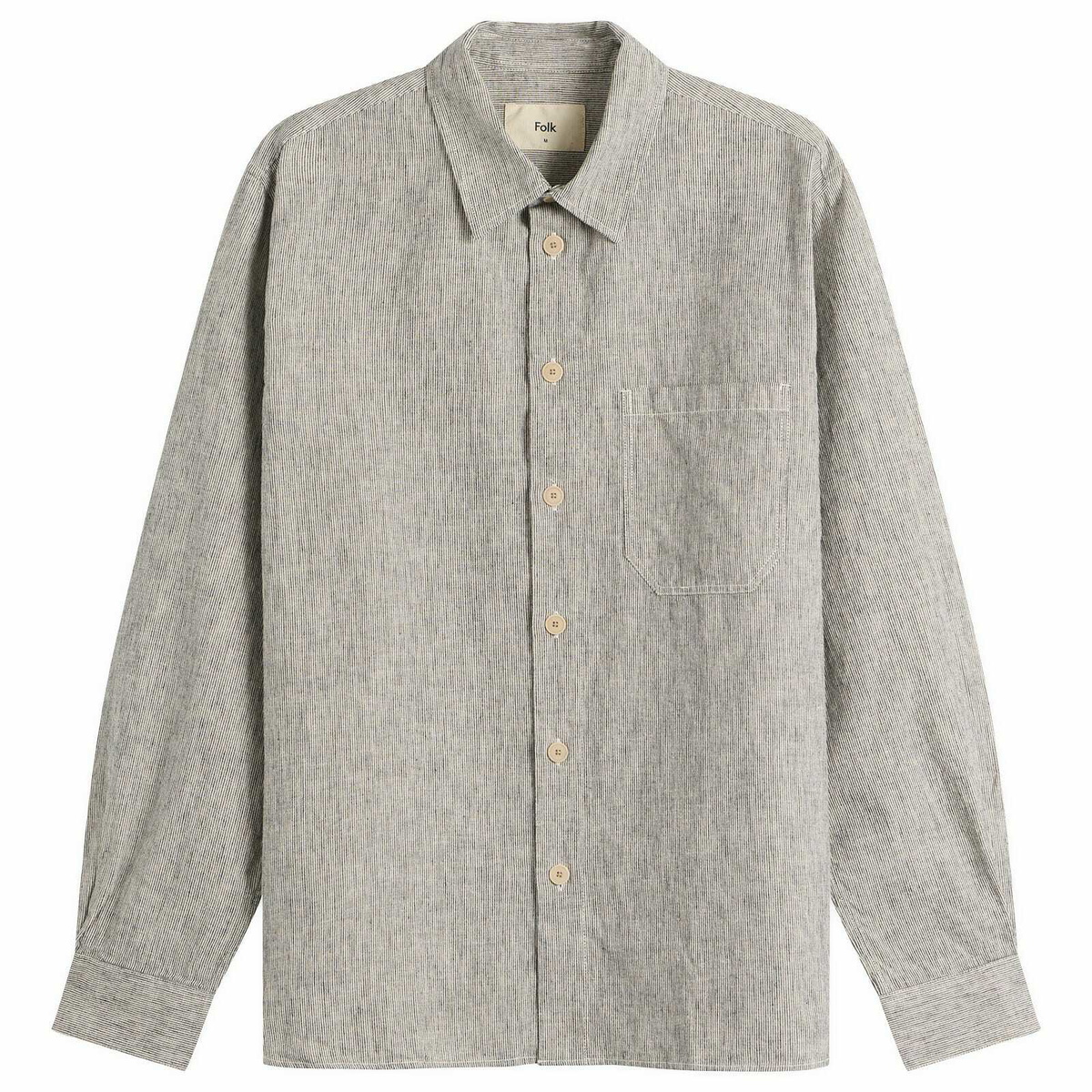 Folk Men's Easy Fit Shirt in Black Linen Stripe