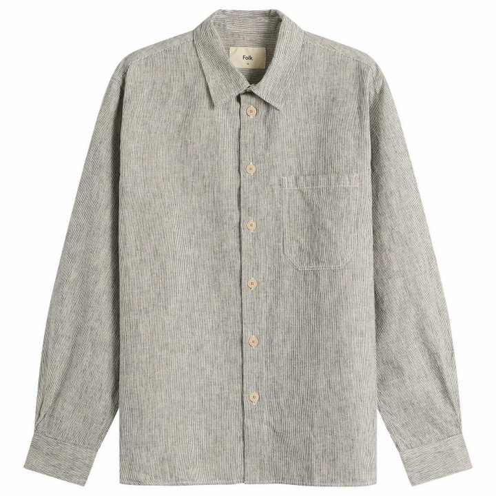 Photo: Folk Men's Easy Fit Shirt in Black Linen Stripe
