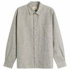 Folk Men's Easy Fit Shirt in Black Linen Stripe