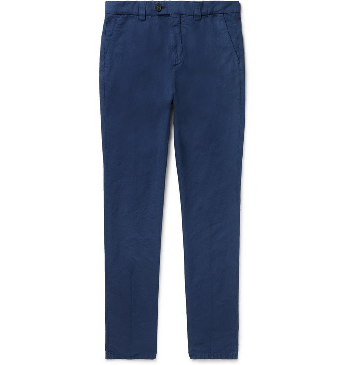 Photo: Brunello Cucinelli - Navy Tapered Linen and Cotton-Blend Trousers - Navy
