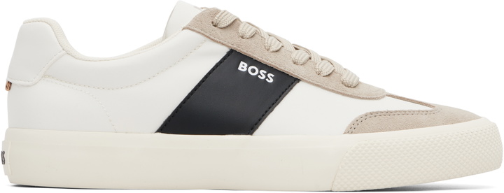 Photo: BOSS White Low-Top Suede Trim Sneakers