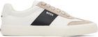 BOSS White Low-Top Suede Trim Sneakers
