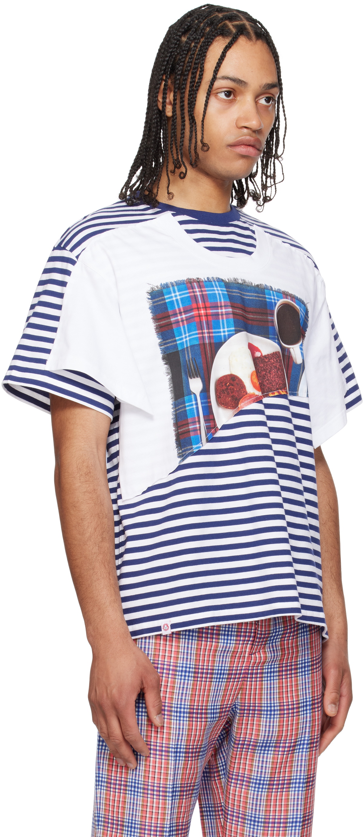 Charles Jeffrey LOVERBOY White & Navy Auld Hag Edition Double T-shirt