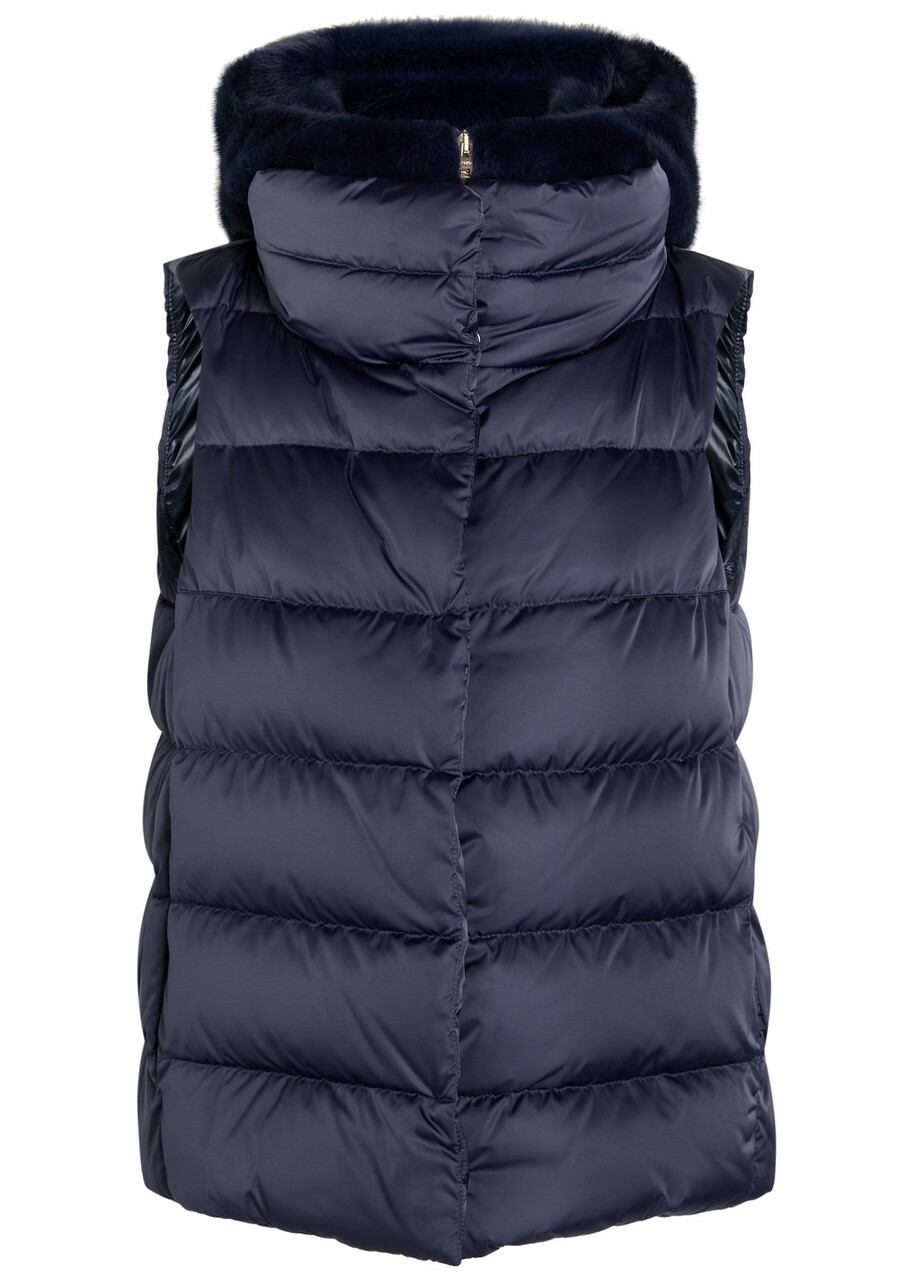 Herno Quilted Hooded Shell and Faux fur Gilet Blue