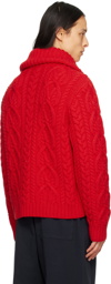 Dries Van Noten Red Cable Zip Sweater
