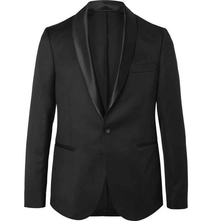 Photo: Officine Generale - Black Slim-Fit Satin-Trimmed Wool and Mohair-Blend Twill Tuxedo Jacket - Black