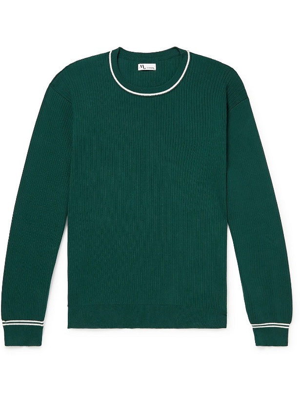 Photo: DOPPIAA - Striped Ribbed Cotton Sweater - Green