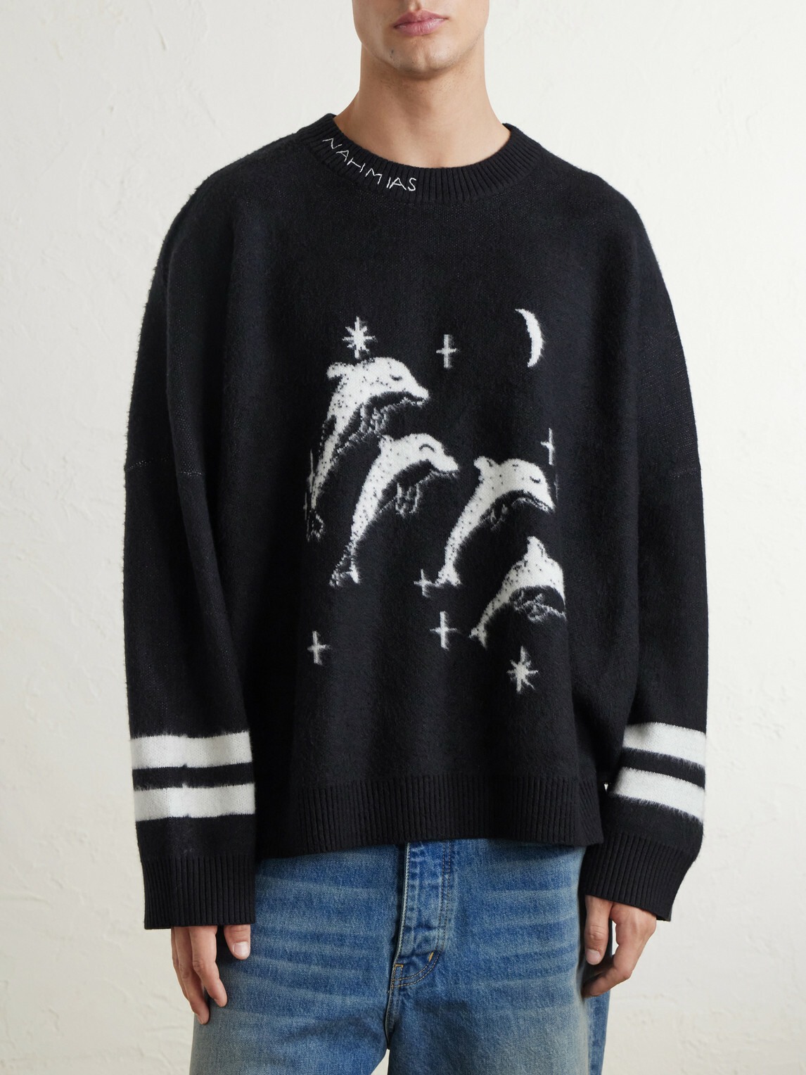 NAHMIAS - Dolphin Dreams Logo-Embroidered Cotton and Wool-Blend Sweater - Black