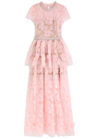 Self-portrait Embellished Floral Tulle Maxi Dress Pink