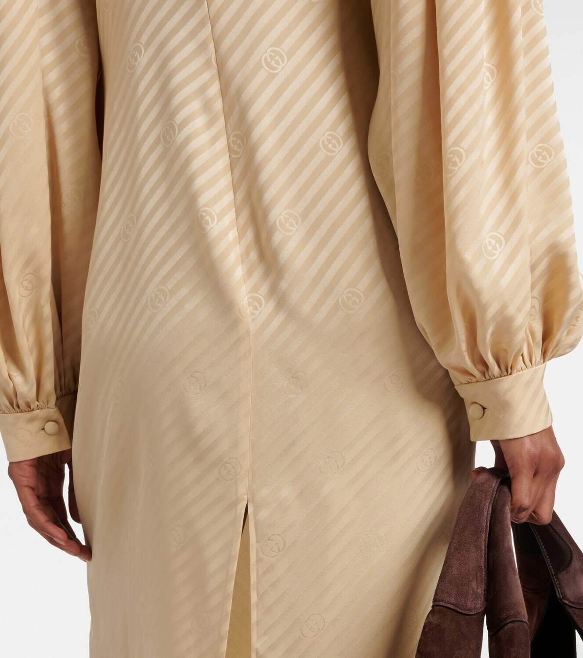 Gucci GG draped striped silk jacquard midi dress