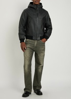 Stone Island Hooded Padded Grained Leather Jacket Black