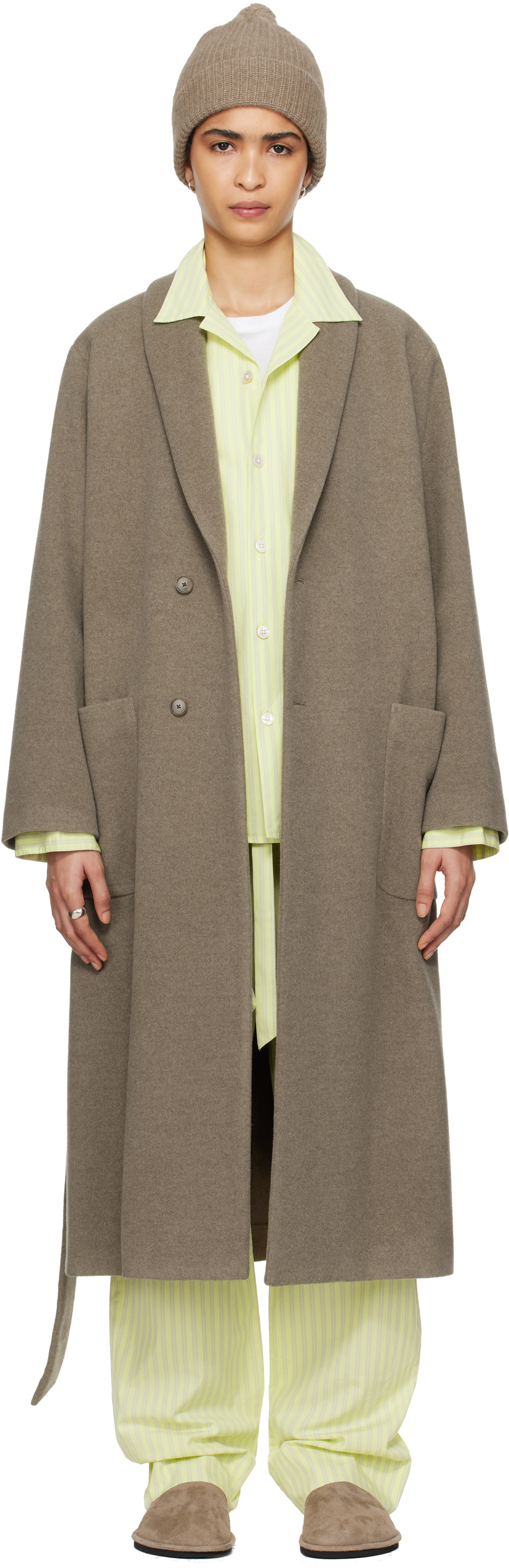 Tekla SSENSE Exclusive Taupe AURALEE Edition Robe Coat Tekla Fabrics