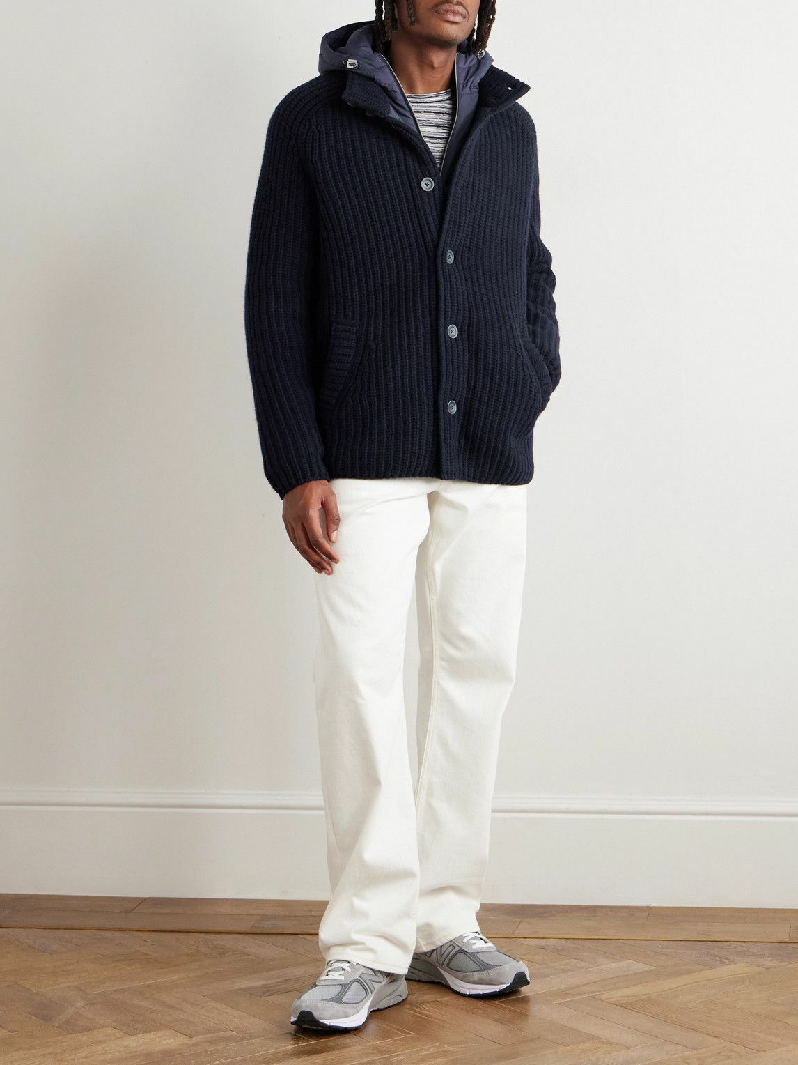 Herno - Shell-Trimmed Padded Virgin Wool Hooded Jacket - Blue
