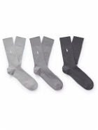 Polo Ralph Lauren - Three-Pack Logo-Embroidered Ribbed Cotton-Blend Socks - Gray