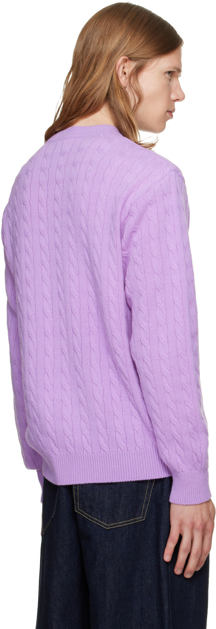 vowels Purple Cable Knit Crewneck Sweater