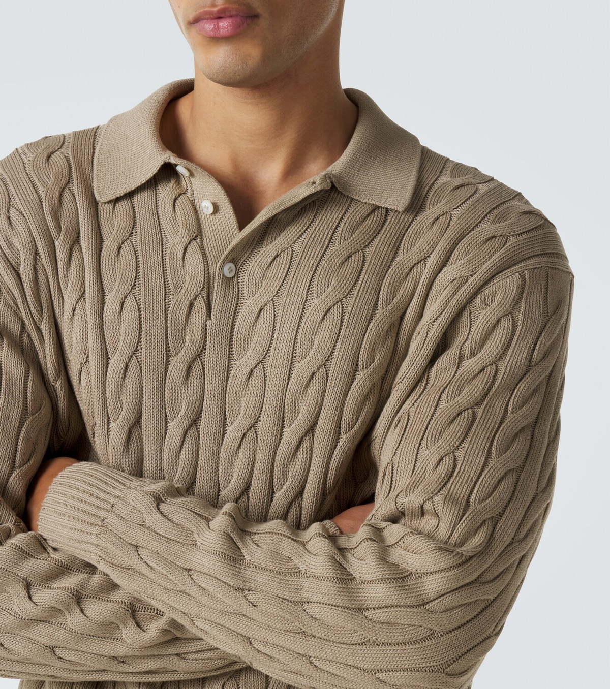 Ralph Lauren Purple Label Cable-knit cotton and silk polo sweater