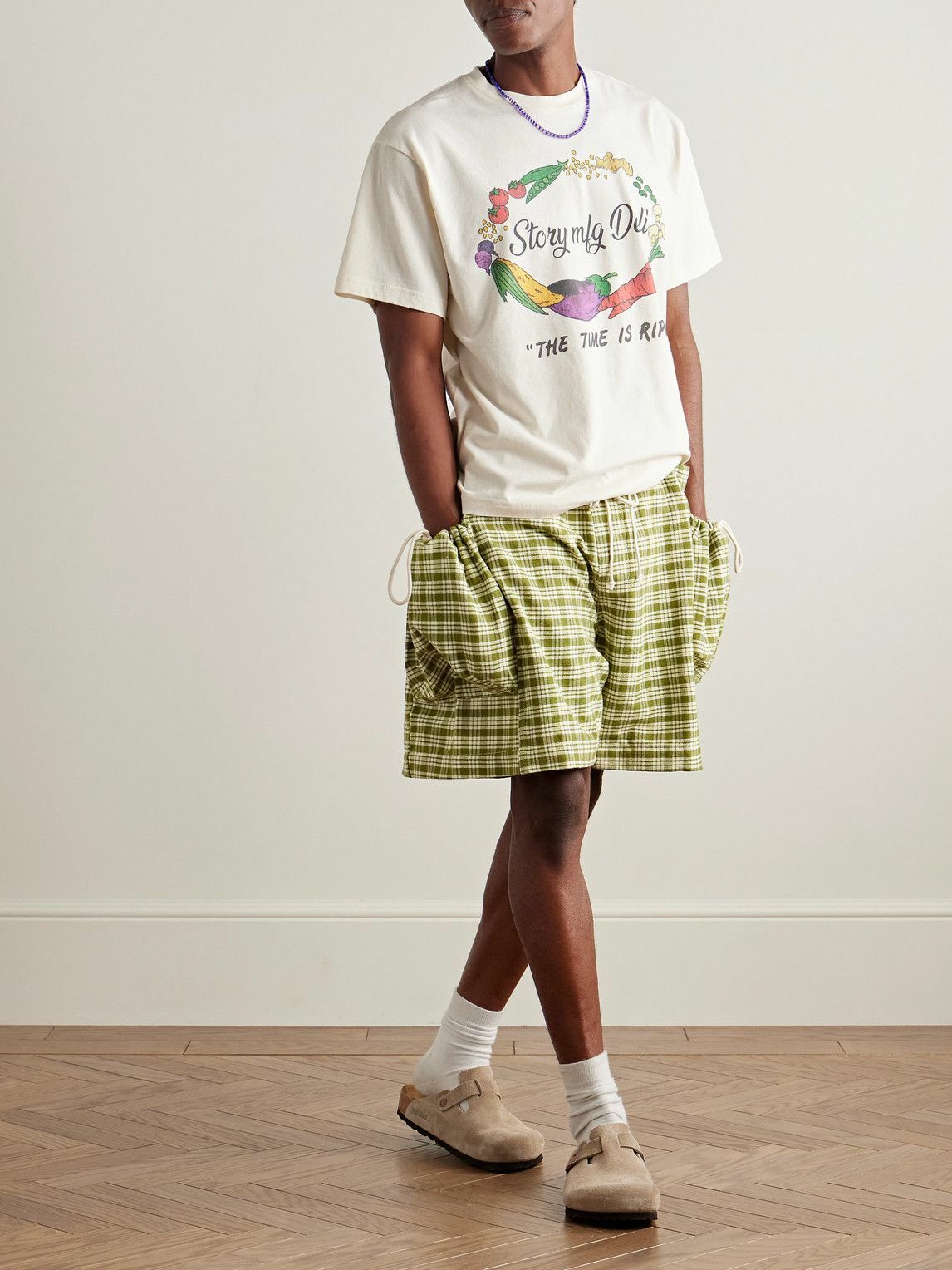 Story mfg. - Salt Wide-Leg Checked Organic Cotton-Canvas